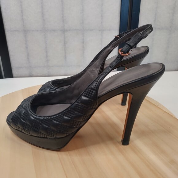 COLE HAAN Nike Air Heels Black Quilted Leather Open Toe High Heels Women US 8B - Picture 3 of 12